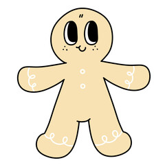 ginger bread Merry Christmas and Happy New year trendy retro groovy cartoon doodle style element	