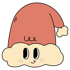 Santa hat Merry Christmas and Happy New year trendy retro groovy cartoon doodle style element	