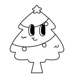 christmas tree outline Merry Christmas and Happy New year trendy retro  groovy cartoon doodle style coloring element