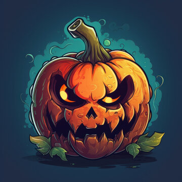 Cartoon horror pumpkin for Halloween. Generative AI.