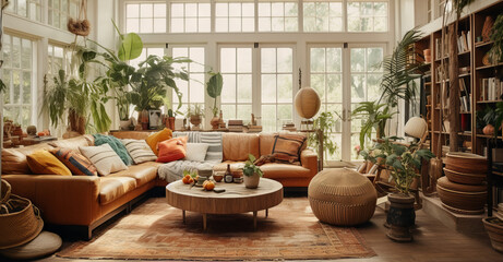 Fototapeta premium Bohemian Style: Relaxed, eclectic, and layered interiors with a mix of vintage and global-inspired accessories