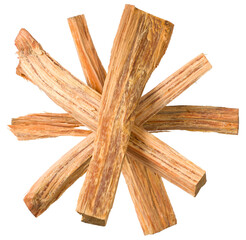 Aromatic cedar wood sticks isolated on white background, top view.
