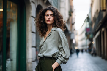 Young confident woman posing on a street
