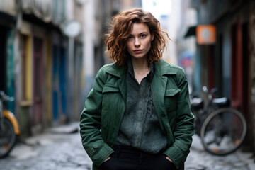 Fototapeta premium Young confident woman posing on a street