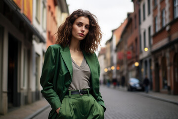 Fototapeta premium Young confident woman posing on a street