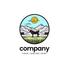 colorful buffalo cow cart bull cattle dairy farm pet mascot emblem sports logo illustration icon flat t shirt design