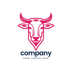 red head of buffalo cow cart bull cattle dairy farm pet mascot emblem sports logo illustration icon flat t shirt design