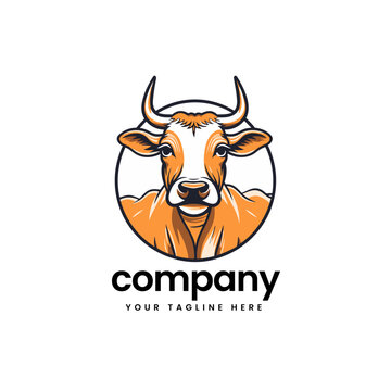 colorful head of buffalo cow cart bull cattle dairy farm pet mascot emblem sports logo illustration icon flat t shirt design
