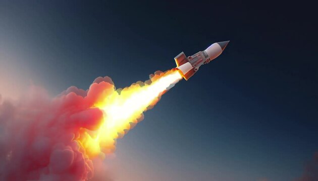 rocket is flying through the air with smoke coming out of it, sky, space, launch, spaceship