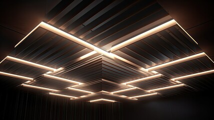 Obraz premium Stretch floating ceiling white with light lines.