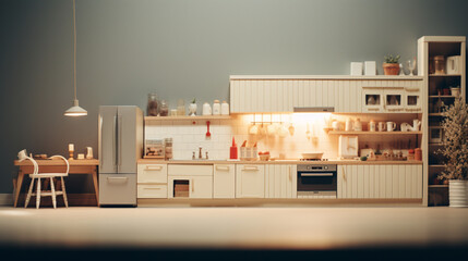 Abstract background minimal style kitchen in homey theme in paper art and craft design concept. Created using generative AI.