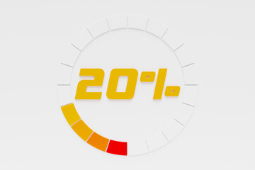 3d illustration of speed measuring speed icon. Colorful  panel  icon, pointer points to orange normal color