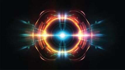 Fototapeta premium Digital colorful light trails, lens flare neon light isolated on black background for motion graphic or overlay digital business background