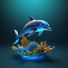 Obraz premium cute and funny 3d dolphin fish