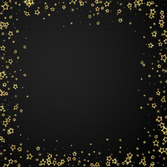 Christmas spirit. Scattered falling stars. Festive christmas confetty overlay template. Festive stars vector illustration on black background.