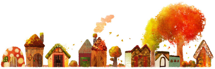 秋の町並みのイラスト