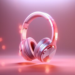 Pink modern headphones on a pink background. Generative AI.