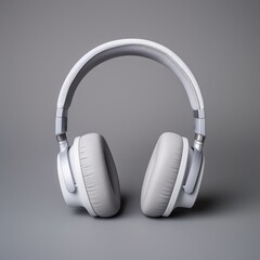 Fototapeta na wymiar Gray modern headphones on a gray background. Generative AI.