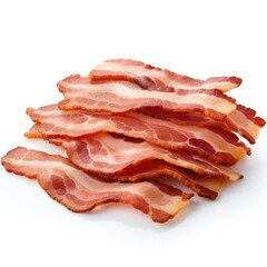 Obraz premium Juicy crispy slices of bacon on a white background. Generative AI.