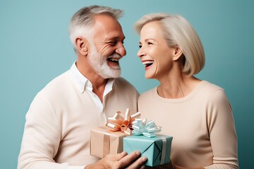 Mature couple exchanging presents