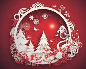 christmas winter paper art merry snow tree holiday generative Ai.