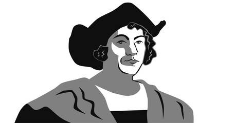 Christopher Columbus stylized black and white illustration flat design