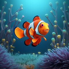 Fototapeta na wymiar cute and funny 3d clown fish