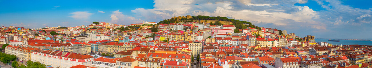 Fototapeta na wymiar Portuguese Romantic Destinations. Panorama of Alfama District in Lisbon in Portugal.