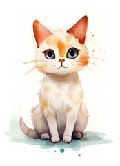 Cute ginger kitten . Watercolor illustration