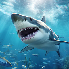 3D big shark predator of small fish