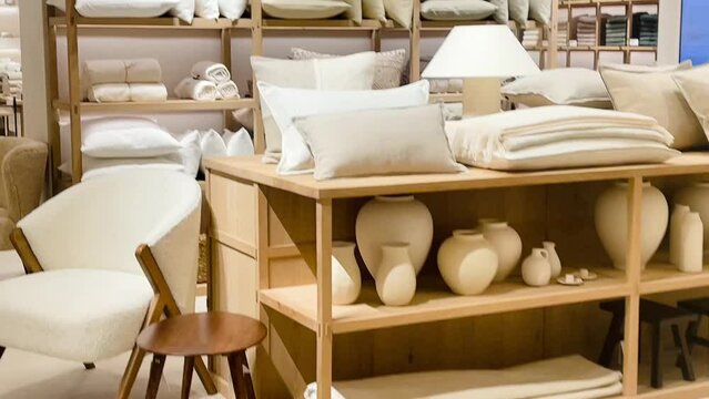 Home decor retail shop and sustainable product and brand concept. Eco-friendly luxury collection of homeware, furnishing and interior design decoration products in mass market shopping mall store