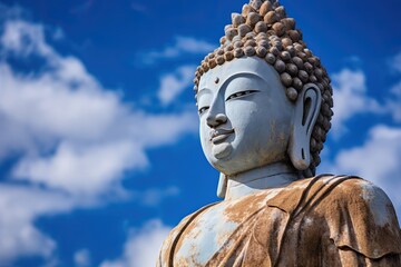 Obraz premium Buddha statue with blue sky and clouds background