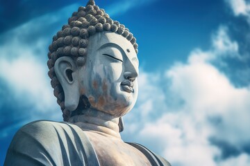 Buddha statue with blue sky and clouds background