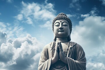 Obraz premium Buddha statue with blue sky and clouds background