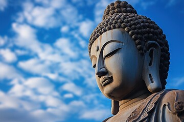Buddha statue with blue sky and clouds background