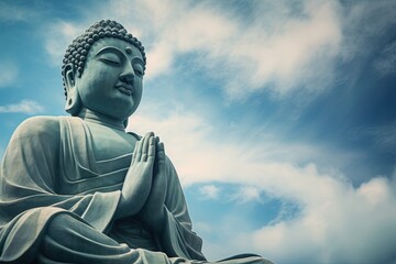 Buddha statue with blue sky and clouds background