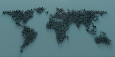 The World made by a group of people roughly forming the landmass of the continents  - obrazy, fototapety, plakaty