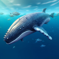 3d big whale is looking for food