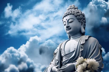 Foto op Canvas Buddha statue with blue sky and clouds background © Rudsaphon