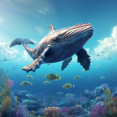 Obraz premium 3d big whale is looking for food