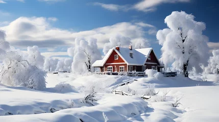 Foto op Aluminium many nordic cabin, snowy winter photography, © Lucky Ai