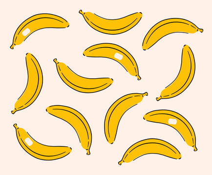 Pattern with bananas on a light isolated background. Dessert fruit for your design. The concept of organic food. Vector illustration.