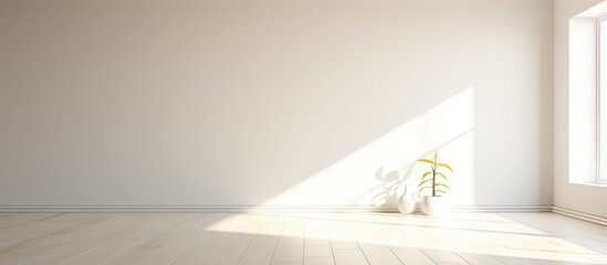 Bright digitally rendered empty white room with sunlight