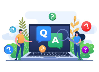 Questions and answers concept flat illustration vector template for web design, infographics, UI, landing page, social media, Frequently asked questions, FAQ, Q&A