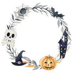 Happy halloween greeting card. Watercolor floral card.