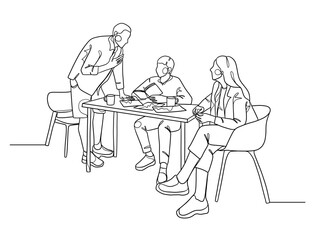 Continuous one line drawing of business people teamwork. Vector illustration.