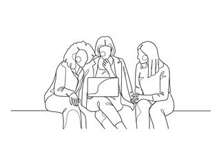 Continuous one line drawing of business people teamwork. Vector illustration.