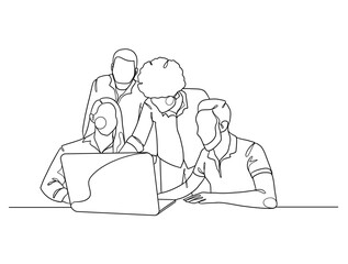 Continuous one line drawing of business people teamwork. Vector illustration.