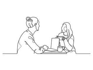 Continuous one line drawing of business people teamwork. Vector illustration.