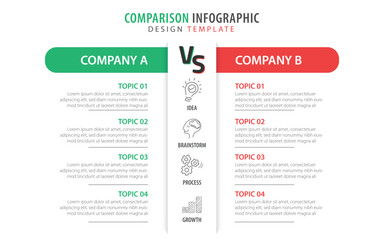 Comparison Infographic Design Template, Comparison between companies and products and services, Business presentation concept with 2 options, To do list or planning icon, vector illustration.